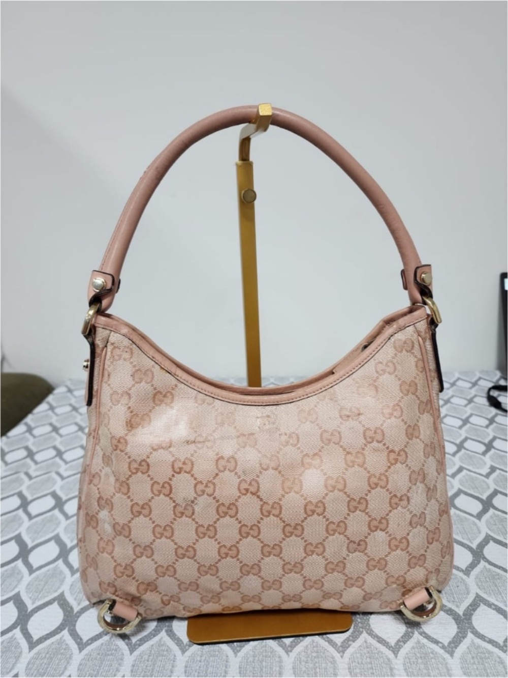 Authentic Gucci GG Crystal Canvas Glossy Small Abbey D Ring Shoulder Bag Pink - Picture 4 of 13